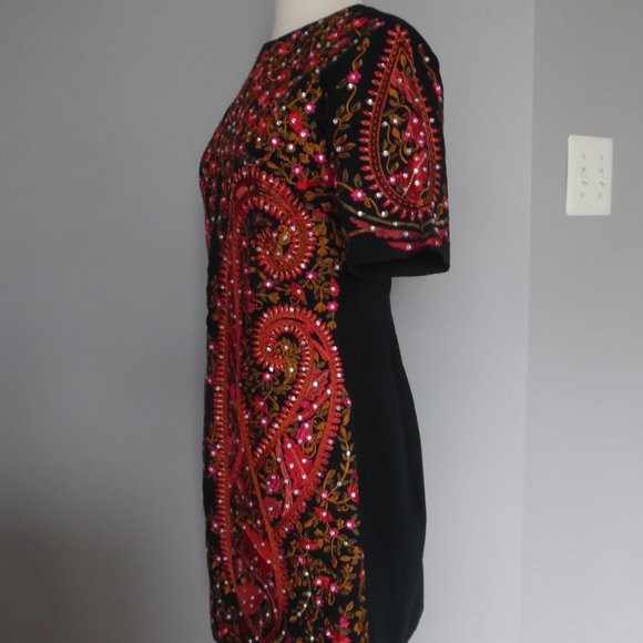 ASOS Collections All Over Embellished Sequins Embroider Shift Aline Cotton Dress - Picture 14 of 15